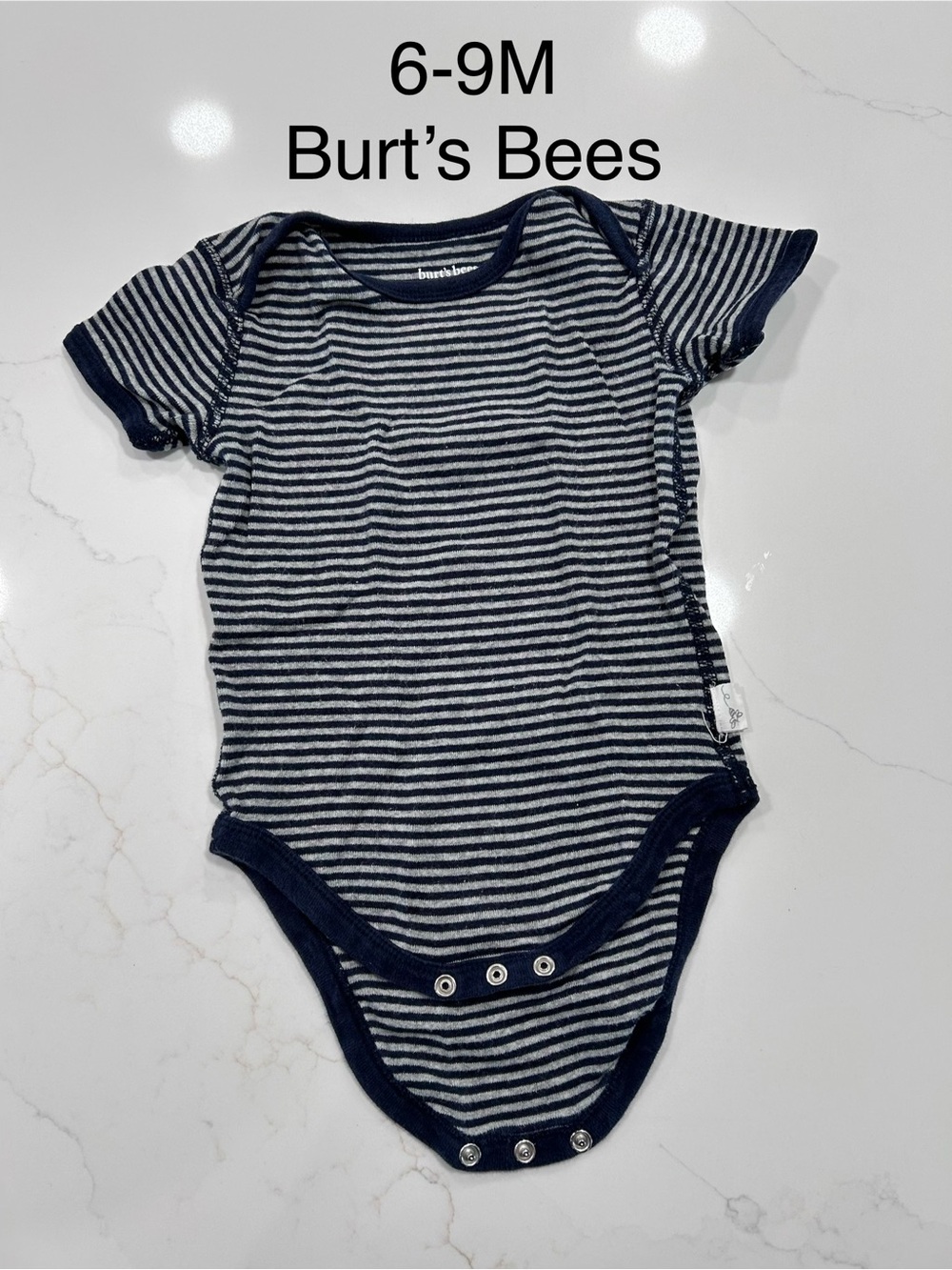 Burt's Bees Navy and White Striped Short Sleeve One-Piece